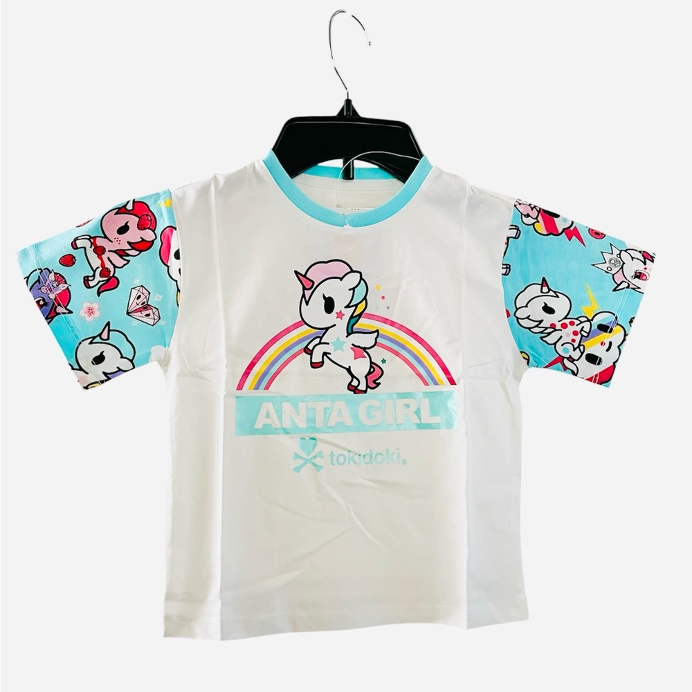 Tokidoki x Anta White & Blue Unicorno Graphic Print Kids T-Shirt